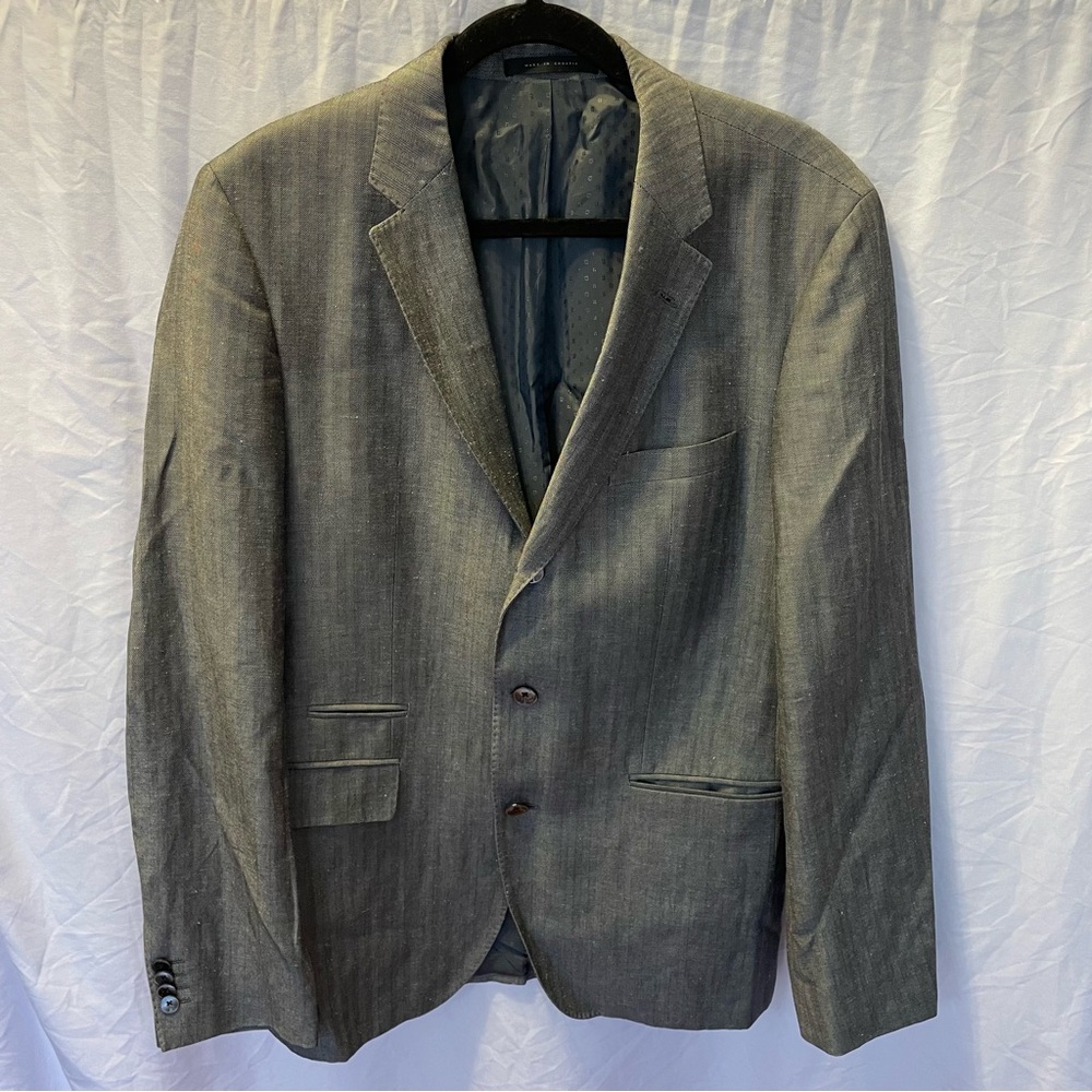 Hugo Boss Men’s Sports Coat Herringbone Twill Size‎ 40L Virgin Wool Linen Blend